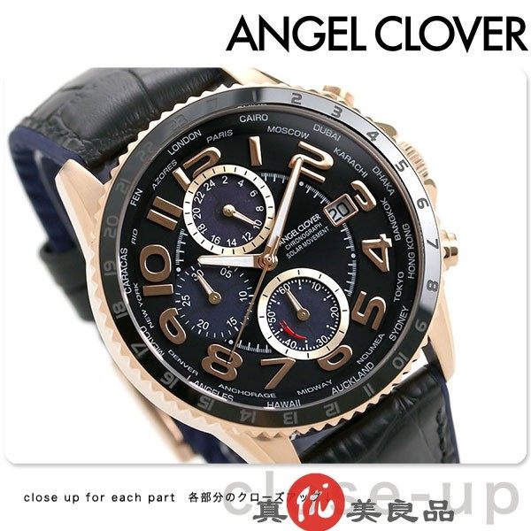 日本代购 angel clover 男款三眼多功能大表盘光动能休闲运动手表