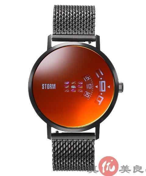 日本代购 STORM LONDON 男款复古偏光镜面数字表盘钢带潮人手表