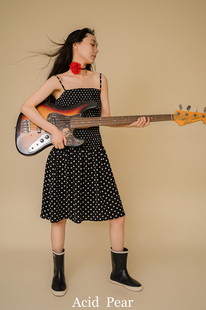 Acid 复古女孩波点夏日显瘦女士雪纺吊带收腰连衣裙 Poire