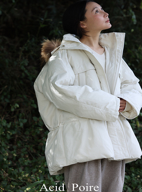 Acid poire冬季韩版厚实高品质90白鹅双色狐狸毛宽松保暖羽绒服女
