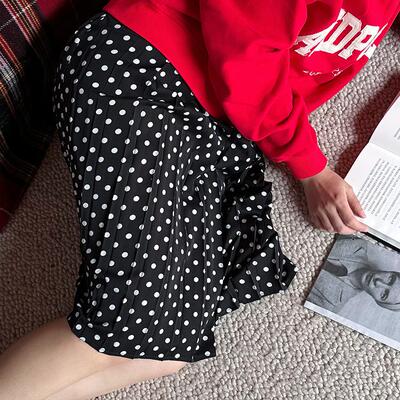 AcidPoire2025原创设计春季新品复古黑色波点半身裙女中长款