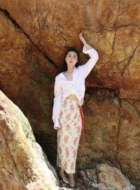 AcidPear最后一夏玫瑰的故事设计感高腰显瘦一片式侧拉链半身长裙