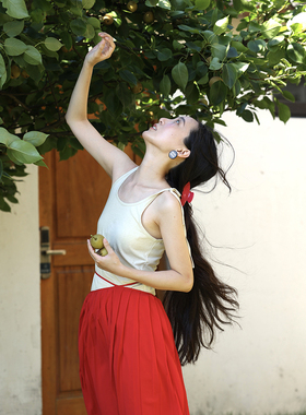 AcidPear最后一夏芭蕾舞者美人鱼双纱纯棉杏黄色吊带背心侧肩系带