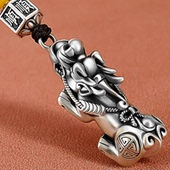 990纯银实心貔貅钥匙扣创意貔貅男女足银汽车挂件高档车内饰礼品