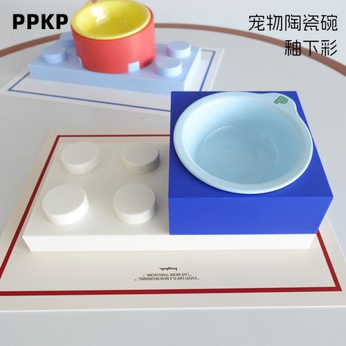 PPKP小耳朵陶瓷碗积木碗搭配清洗大容量猫狗通用狗碗猫碗