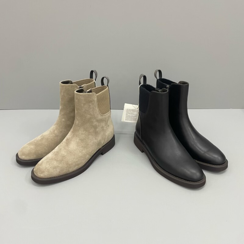 2025新款秋冬女切尔西套脚弹力短靴BC侧拉链真皮小众时尚短靴