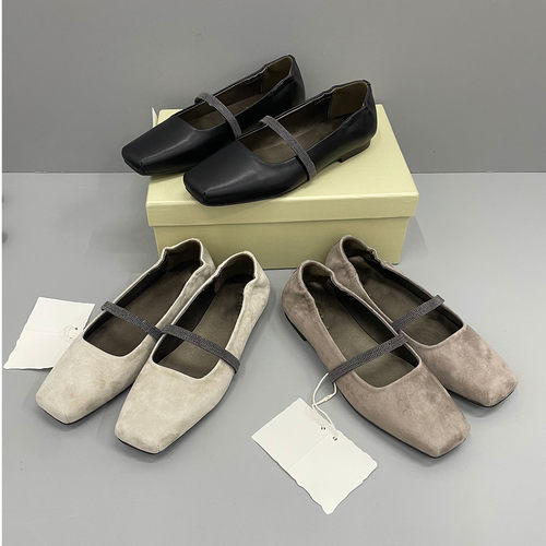 26新款纯手工串联珠链一字带方头平底芭蕾舞鞋BC玛丽珍单鞋