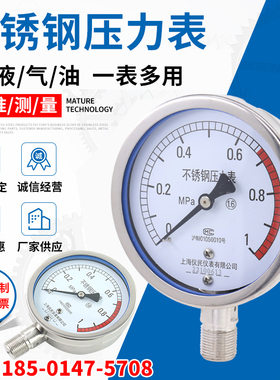 不锈钢压力表Y100BF YTF100H不锈钢耐震压力表 304高温 氨用 仪民