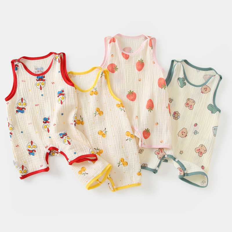 婴儿夏季泡泡纱背心哈衣