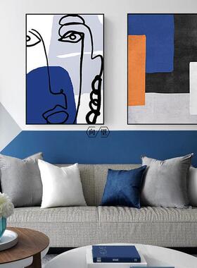 蓝色的朋友 现代装饰画客厅卧室床头墙壁画简约抽象线条人物挂画