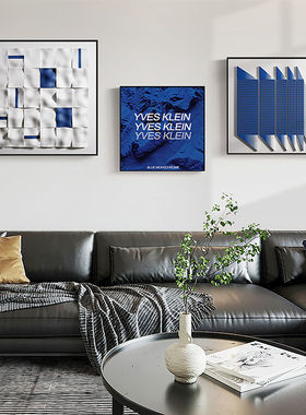 现代简约蓝色抽象客厅装饰画几何高级感挂画正方形壁画