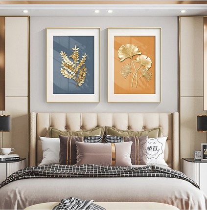 现代简约轻奢客厅装饰画金色植物叶子餐厅挂画入户玄关卧室壁挂画