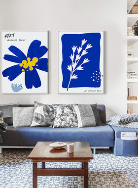 克莱因蓝小众蓝色花朵图案抽象文艺装饰画北欧客厅卧室墙挂画ins