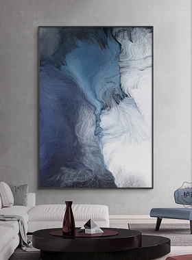 轻奢抽象蓝色装饰画新中式简约客厅背景墙落地画高档竖版玄关挂画