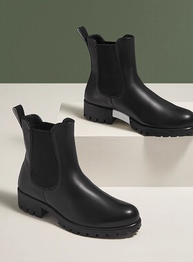 ecco爱步女靴秋冬款切尔西靴厚底显高烟囱短筒靴 摩登490023现货