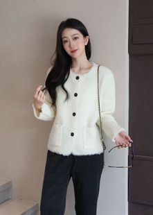 LPIUTY 2025秋冬新款圆领针织开衫女宽松慵懒风毛衣外套上衣