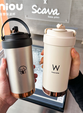 高级金属哑面316不锈钢内胆保温杯男女办公室吸管保冷双饮水杯