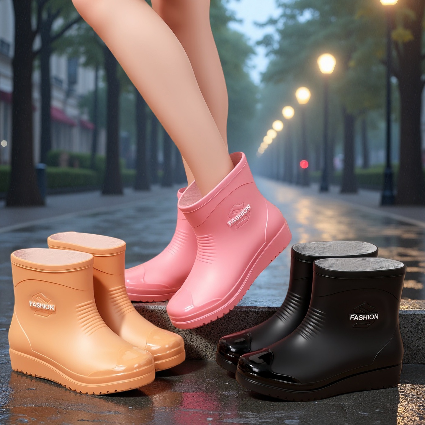 时尚短筒雨鞋女款防水防滑