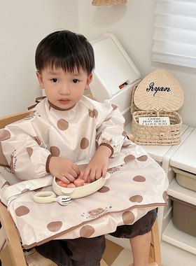 JulyMoly宝宝罩衣一体式婴儿反穿衣儿童饭兜全身防水放吸盘碗围嘴