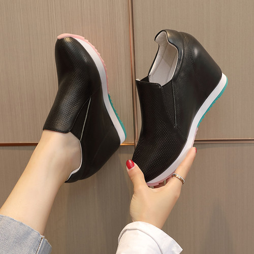 艾淇女鞋百搭内增高坡跟休闲鞋