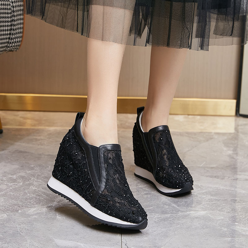 艾淇网面鞋内增高透气坡跟轻便