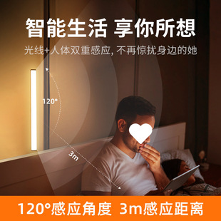 小夜灯充电智能感应灯光控免打孔批发人体感应过道床头自动地脚灯