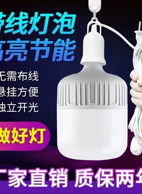 LED灯泡照明家用超亮节能大E27螺口带插头开关线悬挂式插座