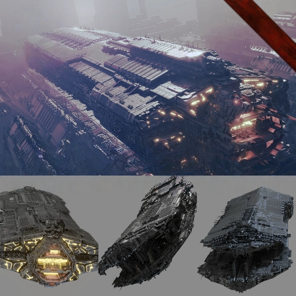 Blender影视科幻场景重型太空航母宇宙飞船殖民卫星歼星舰3D模型