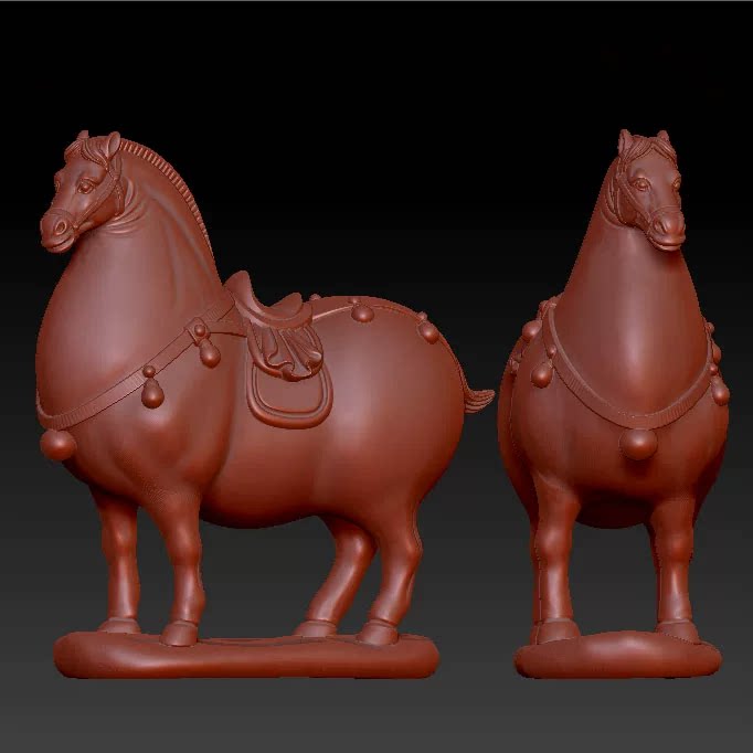 三维立体图圆雕图3d打印stl格式 十二生肖唐马 3d模型 3251