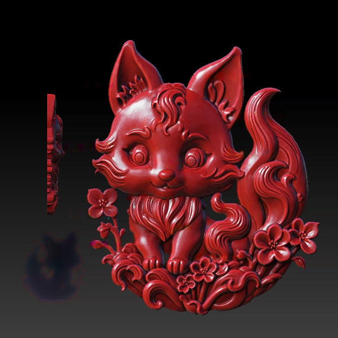 狐狸 九尾狐 单面 精雕JDP STL模型图玉雕图3D打印1505