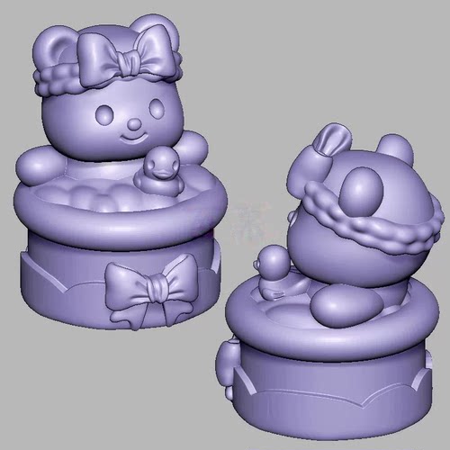 泡澡黄油小熊鸭子三维立体图圆雕图STL文件雕刻机3D模型3312