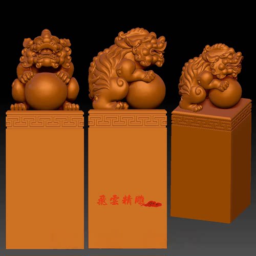 貔貅神兽印章圆雕图STL精雕图雕刻图3D打印模型三维立体图U8370