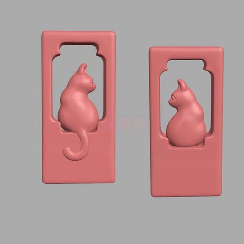 新款 立体中式相框猫猫 背影猫圆雕图STL机雕文件3D打印素材C97