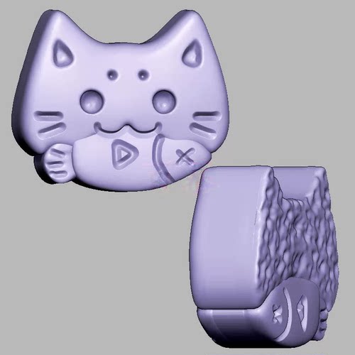 小猫吃鱼饼干猫咪小鱼三维立体图圆雕图STL文件雕刻机3D模型3497