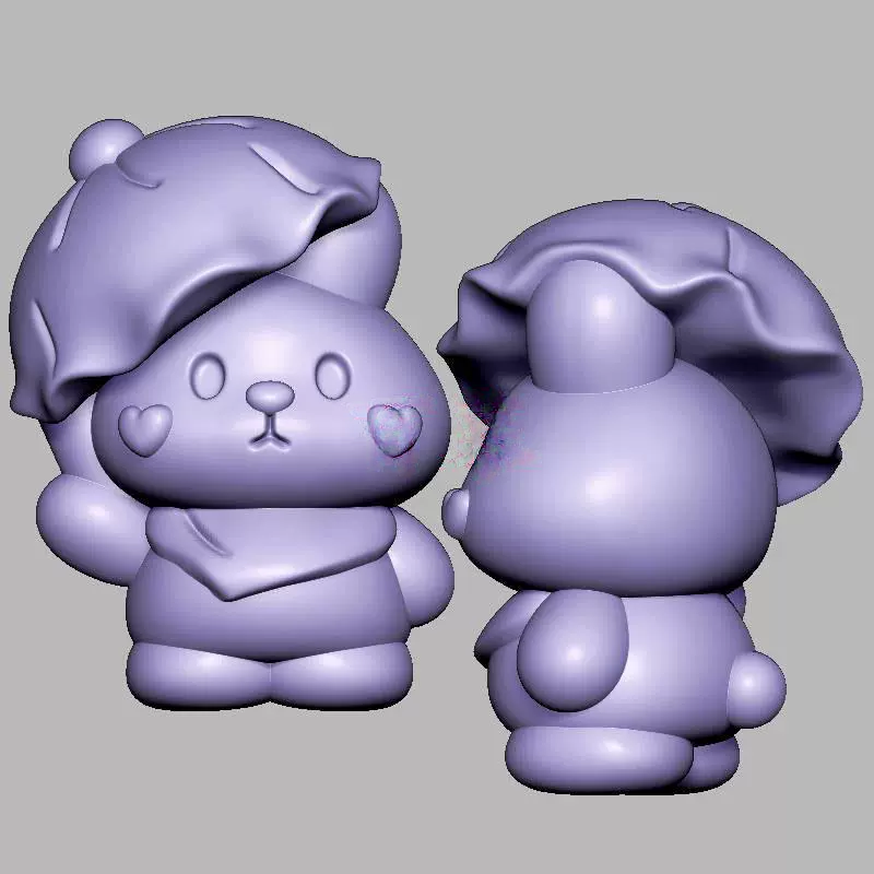 荷叶帽小兔子三维立体图电脑圆雕雕刻图纸stl文件3d打印模型1683