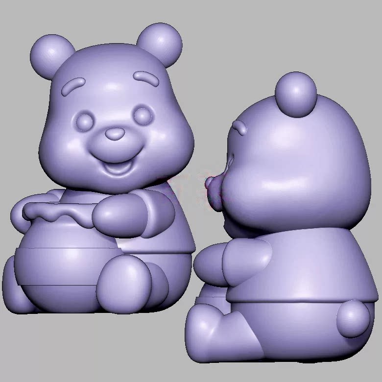 维尼熊蜂蜜罐卡通小熊三维立体图圆雕图STL文件雕刻机3D模型1026