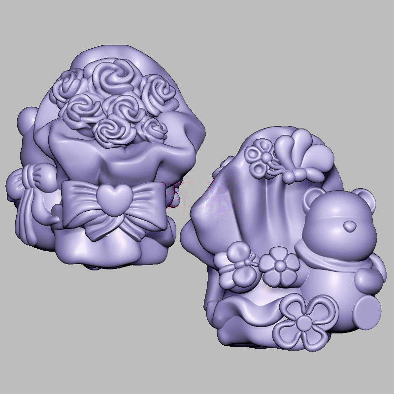 小熊花束三维立体图电脑圆雕雕刻图纸stl文件3d打印模型921