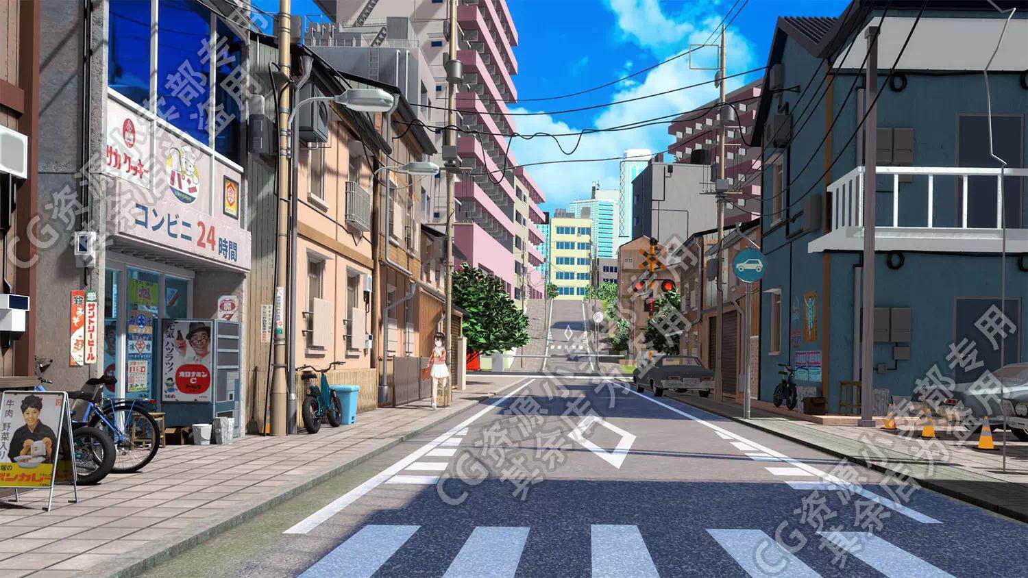 blender动漫街道卡通二次元城市场景3d模型项目源文件