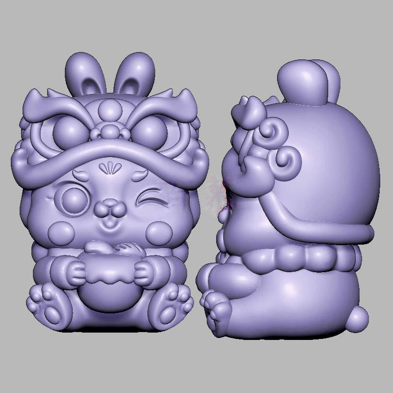 醒狮兔三维立体图电脑圆雕雕刻图纸stl文件3d打印模型1308