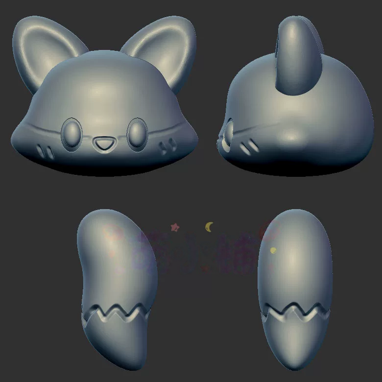狐狸头狐狸尾巴三维立体图3d打印stl文件圆雕图雕刻机3d模型2682