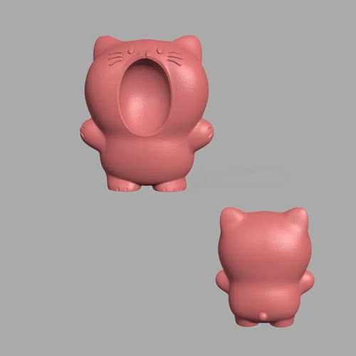 新款可爱猫咪张嘴哈欠胖猫立体圆雕图STL机雕文件3D打印模型D67