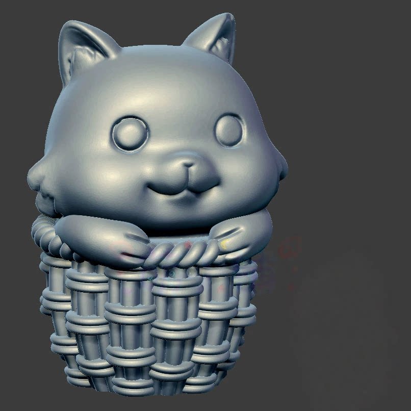 小猫编织篮子小猫咪三维立体图圆雕图stl文件雕刻机3d模型1174