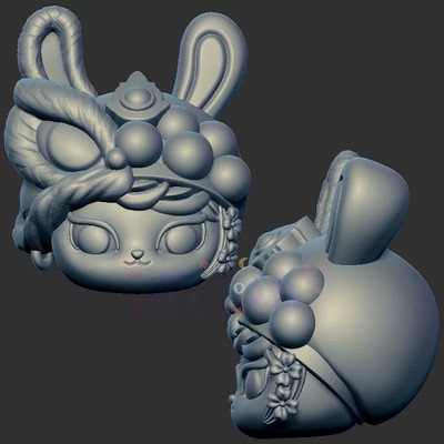 小兔子醒狮兔头三维立体图3d打印stl文件圆雕图雕刻机3d模型2361