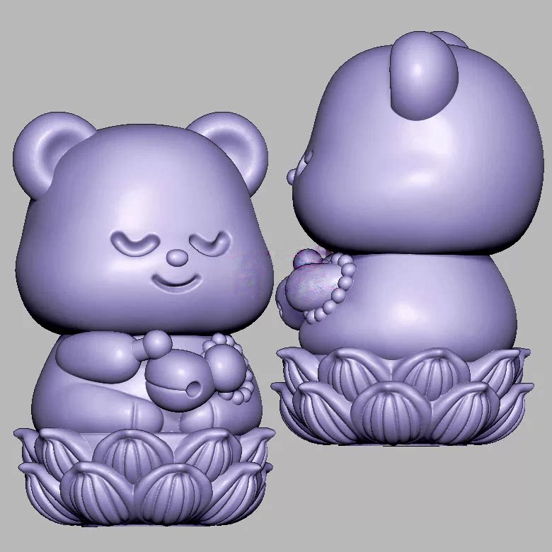 莲花底座黄油小熊三维立体图圆雕图STL文件雕刻机3D模型3307