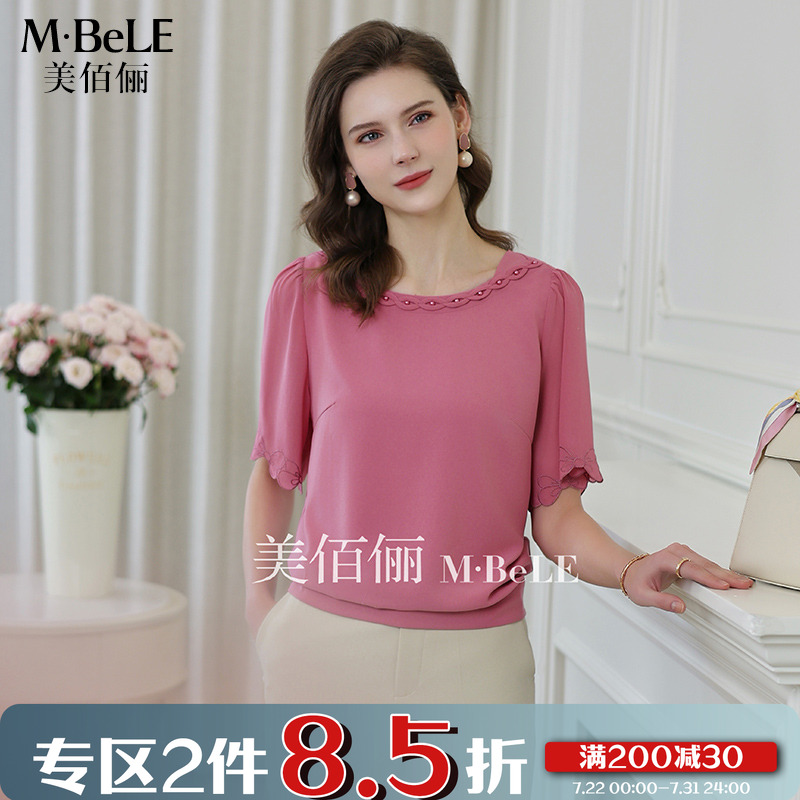 美佰俪设计感减龄雪纺衫上衣女2025夏季新款宽松显瘦T恤别致小衫