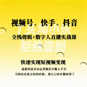 视频号快手抖音三大平台的全栈剪辑数字人直播实战课短视频变现