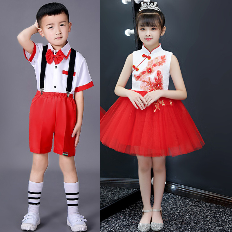 六一节儿童表演服儿童合唱演出服唱红歌女童礼服小学生大合唱朗诵