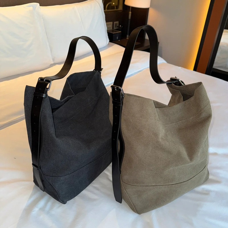 jennie男女同款慵懒风托特包松弛感大容量帆布包真皮单肩包腋下包