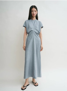 tt*me海风蓝极简风宽松褶皱机理感连衣裙女收腰显瘦气质长裙