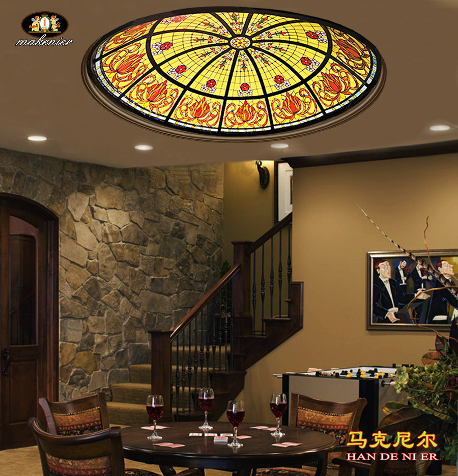 定制别墅会所餐厅圆形穹顶欧式复古典镶嵌蒂凡尼教堂彩色艺术玻璃